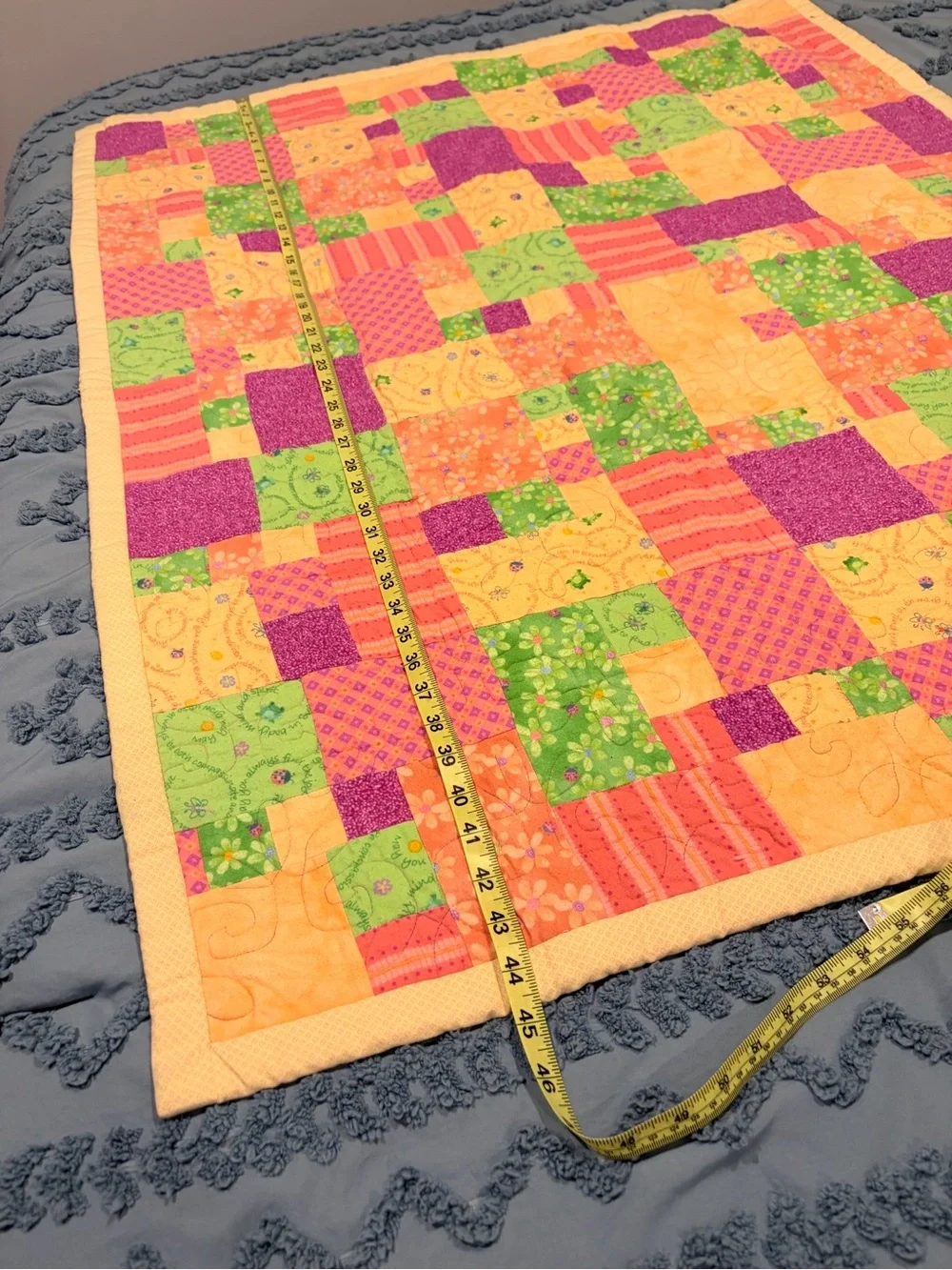 Handmade Patchwork Baby Quilt 36” x 46” Cotton & Minky Blanket